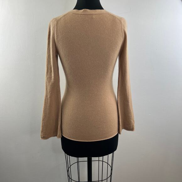 THEORY Beige Cashmere Bell Sleeve Cardigan V-Neckline Button-Down Size S Small - Picture 9 of 12